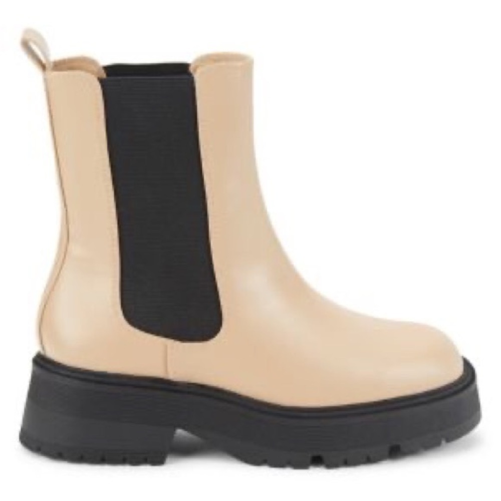 MIA Lenia Chunky Leather Chelsea Boots Beige Black Platform Lug Heel Women’s 8.5